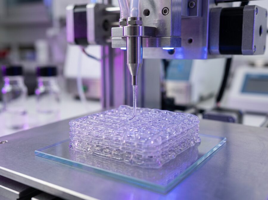 Bioimpressão 3D formando scaffold com bio-tinta